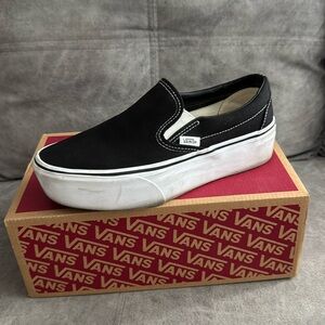 Vans Black and White Platform Slip-On Shoes